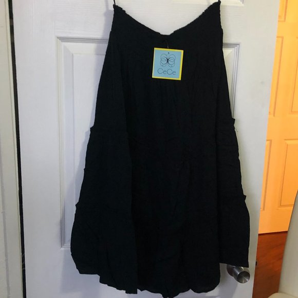 CeCe Smocked Waist Tiered High/Low Midi Skirt Black Large - Picture 4 of 9
